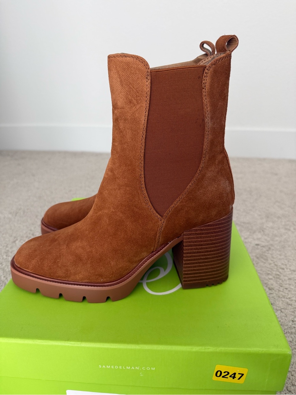 Sam Edelman Chestnut Suede Lug Sole Block Heel Booties Size 9.5 - Picture 6 of 13